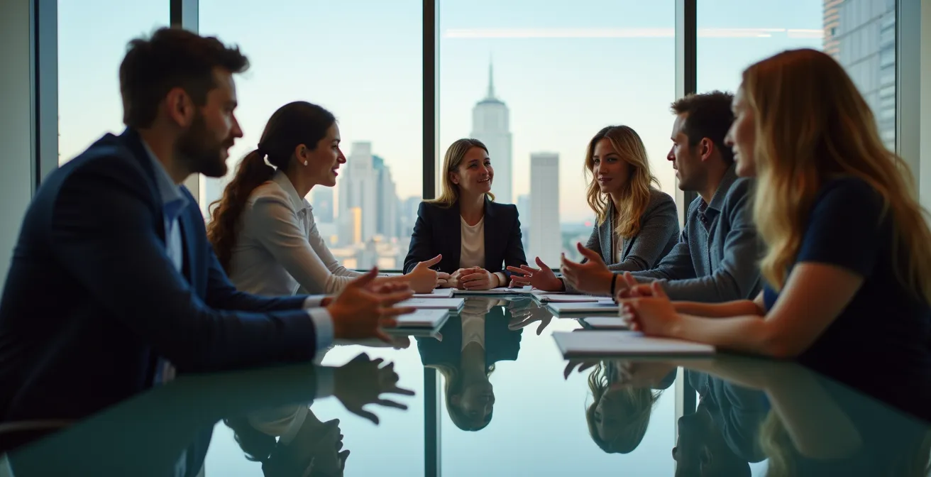 Équipe d'experts en réunion stratégique dans un environnement professionnel